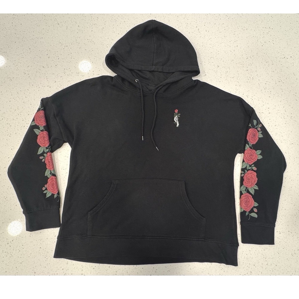 Unisex Black Empyre Pullover Gothic Rose Skeleton Streetwear Hoodie-L